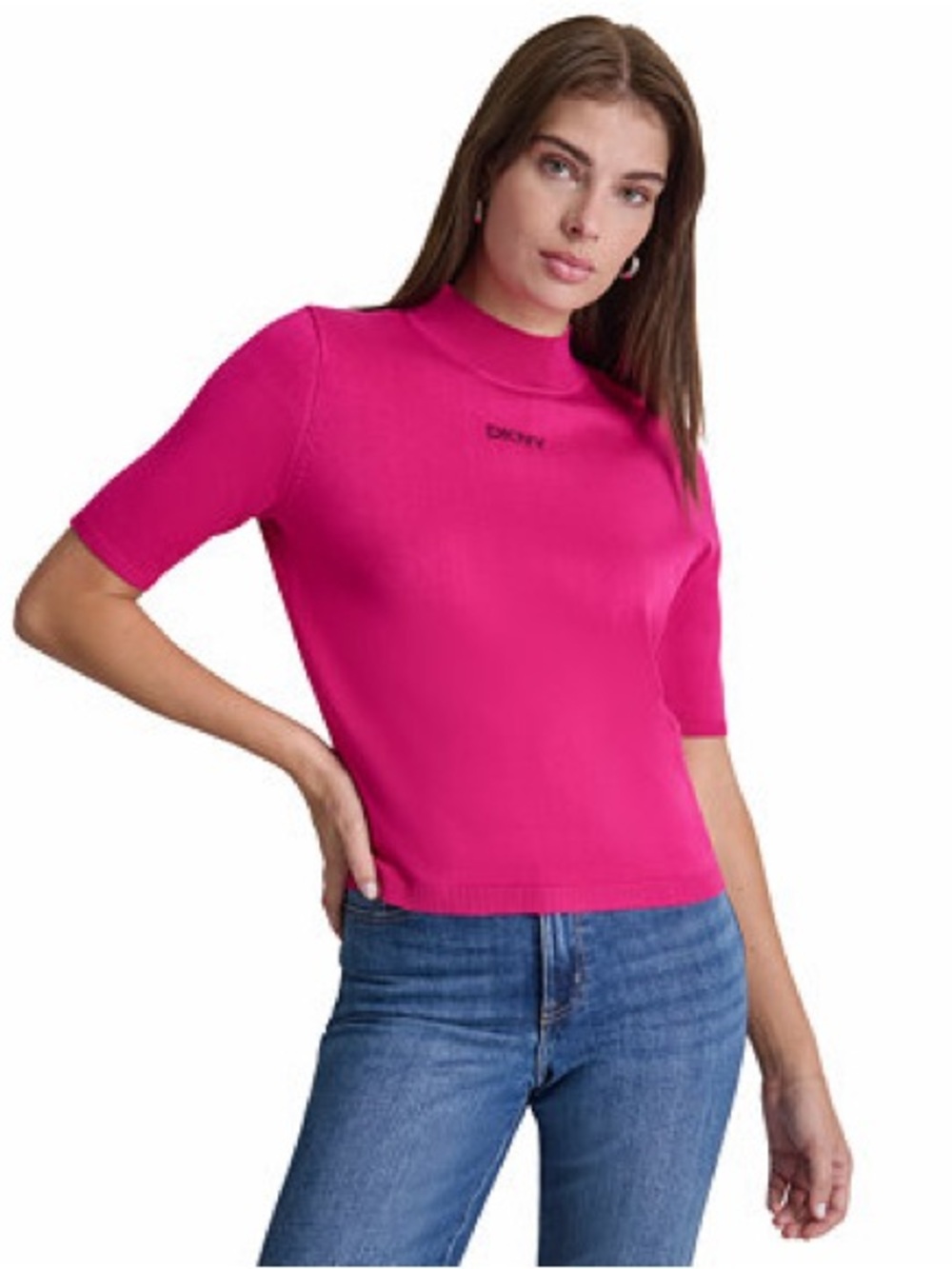 DKNY Jeans
Petite Mock-Neck Embellished-Logo Sweater